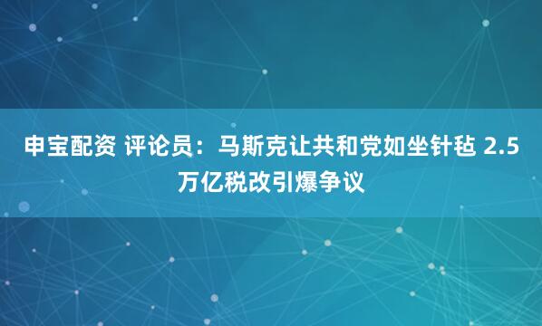 申宝配资 评论员：马斯克让共和党如坐针毡 2.5万亿税改引爆争议
